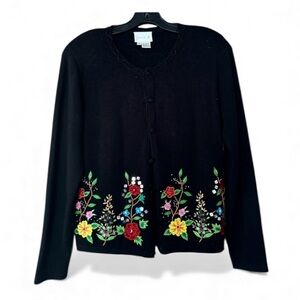 Just B Floral Beaded Black Cardigan Size Small
